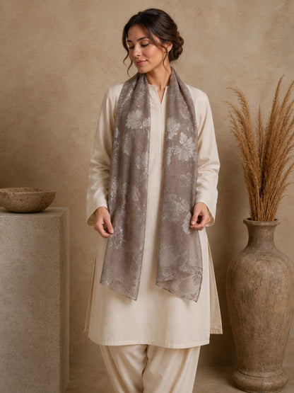 Embroidered Broshia Slub Chiffon 1-Piece Scarf