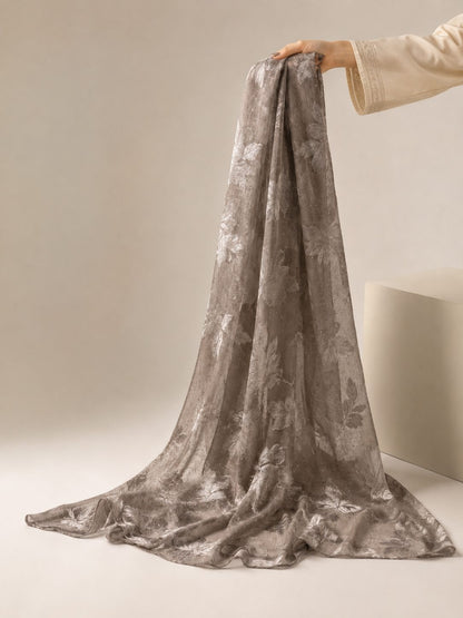 Embroidered Broshia Slub Chiffon 1-Piece Scarf