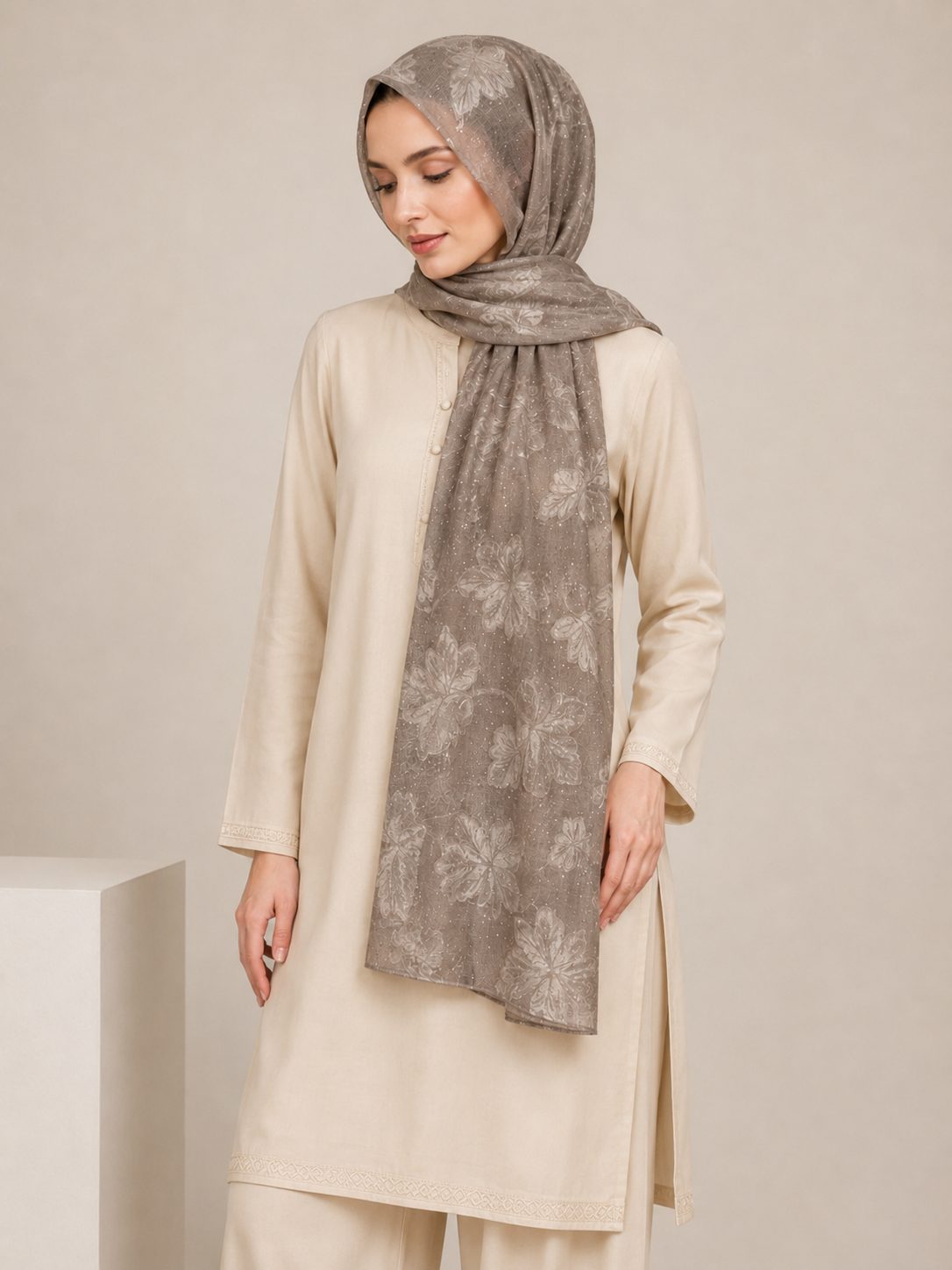 Embroidered Broshia Slub Chiffon 1-Piece Scarf