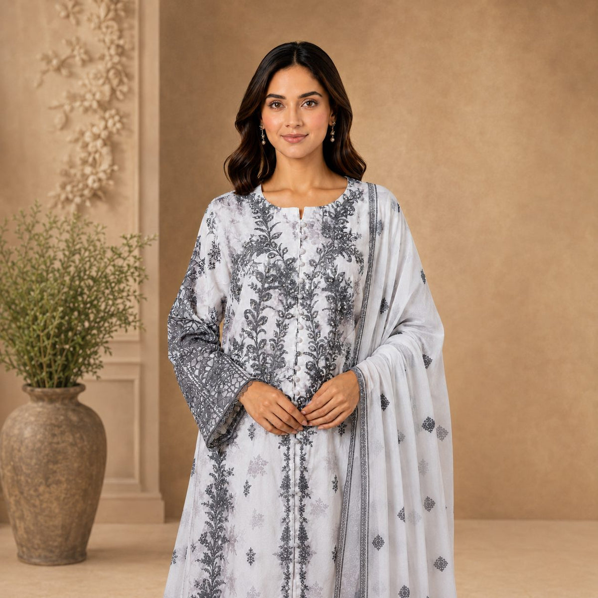 Enchanted Bloom Women Embroidered Silk Suit