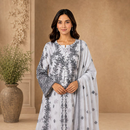 Enchanted Bloom Women Embroidered Silk Suit