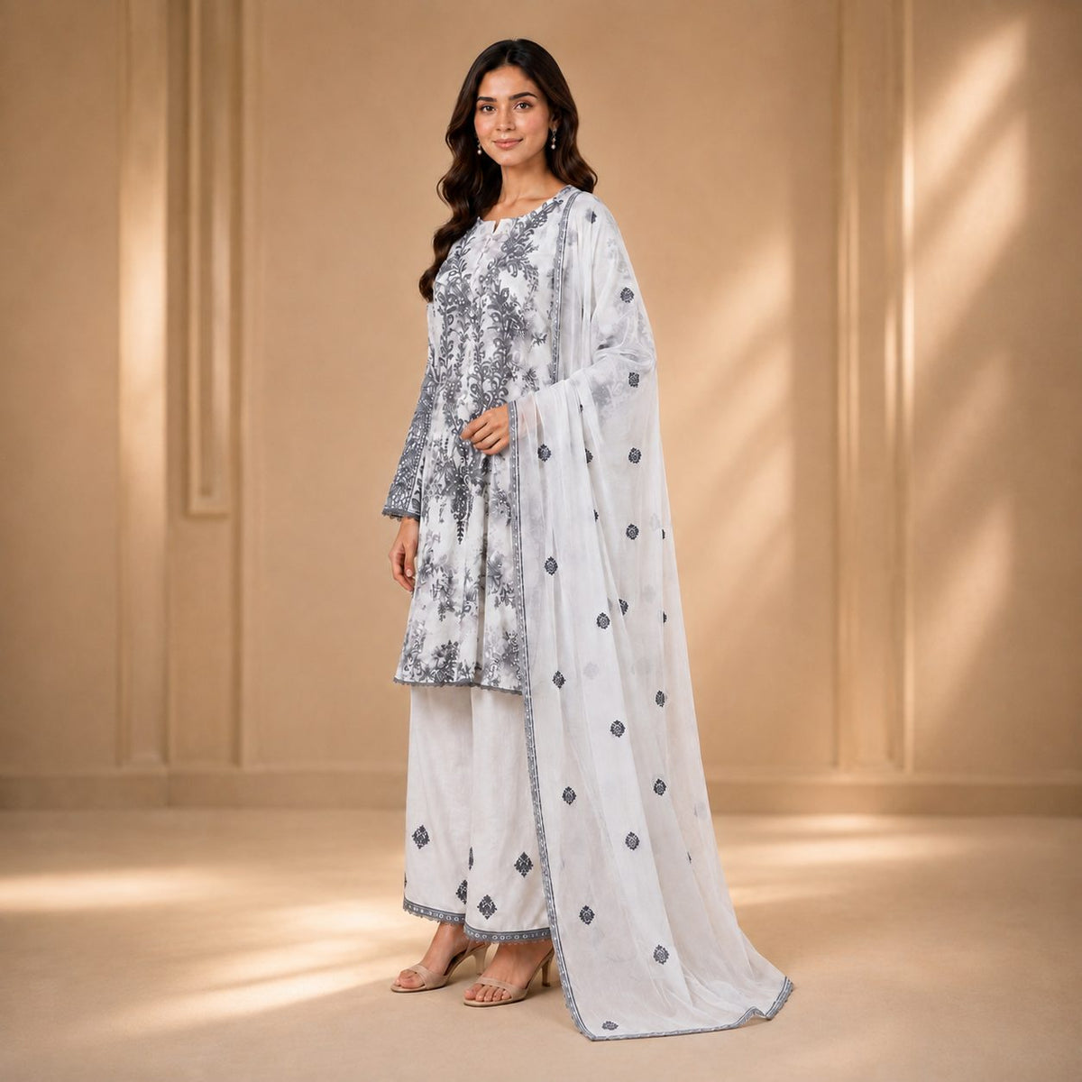 Enchanted Bloom Women Embroidered Silk Suit