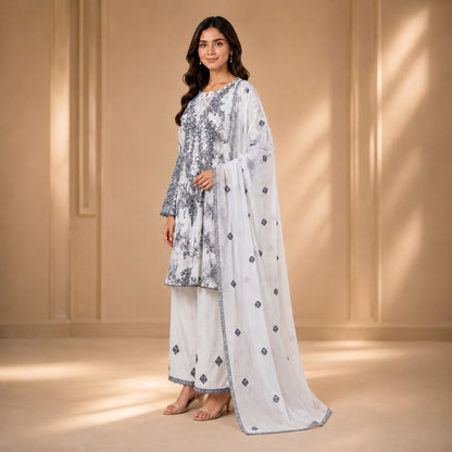 Enchanted Bloom Women Embroidered Silk Suit