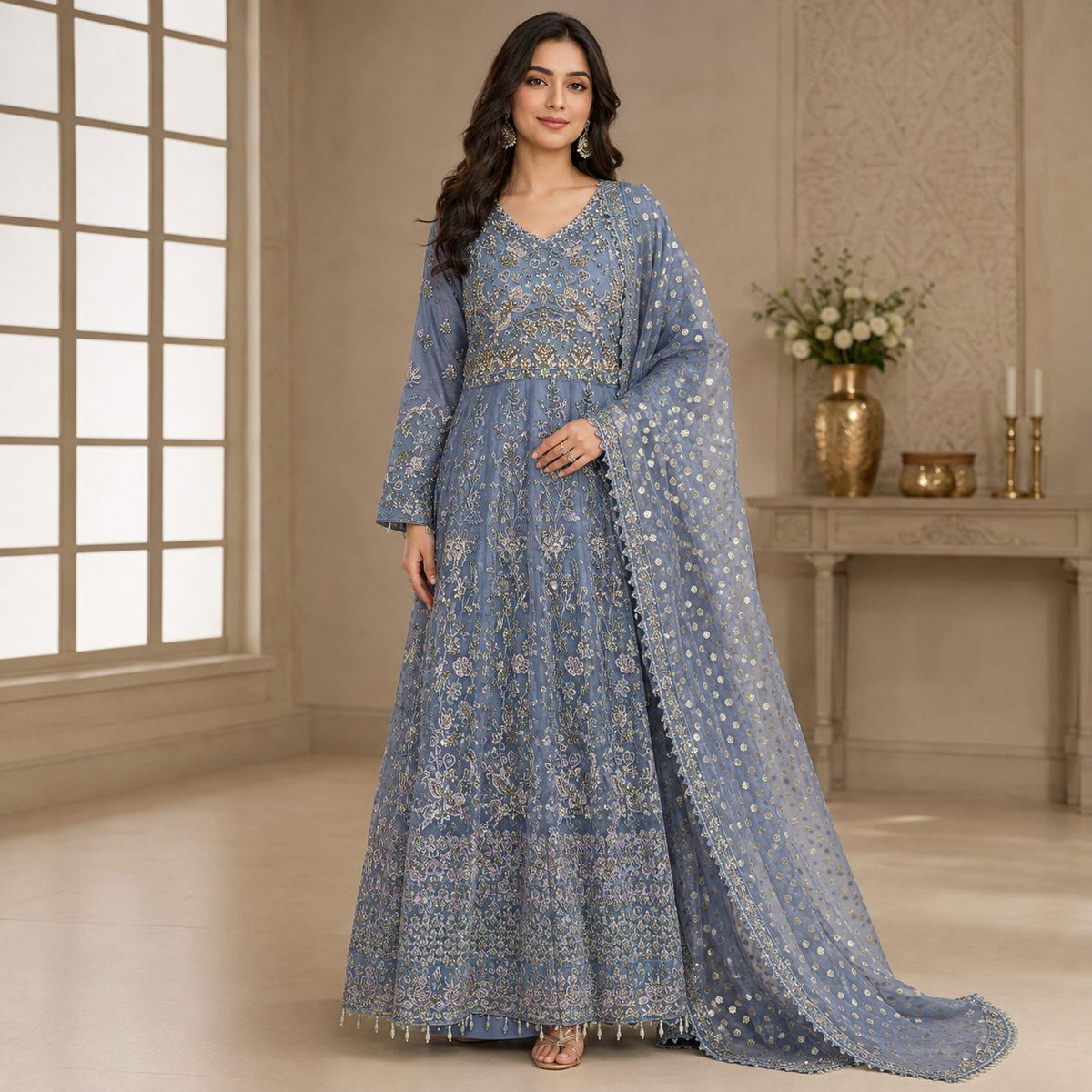Ethereal Bloom Embroidered Women 3 Piece Suit