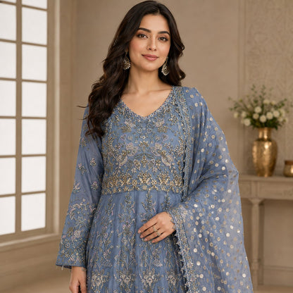Ethereal Bloom Embroidered Women 3 Piece Suit