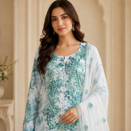 Enchanted Bloom Women Embroidered Silk Suit