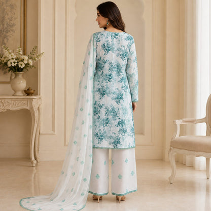 Enchanted Bloom Women Embroidered Silk Suit