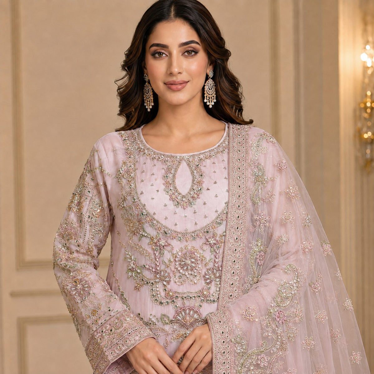 Celestial Grace Embroidered Women Chiffon Suit