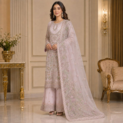 Celestial Grace Embroidered Women Chiffon Suit