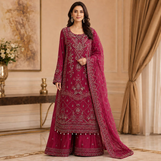 Regal Radiance Embroidered Women Chiffon Suit