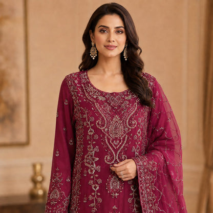 Regal Radiance Embroidered Women Chiffon Suit