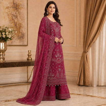 Regal Radiance Embroidered Women Chiffon Suit