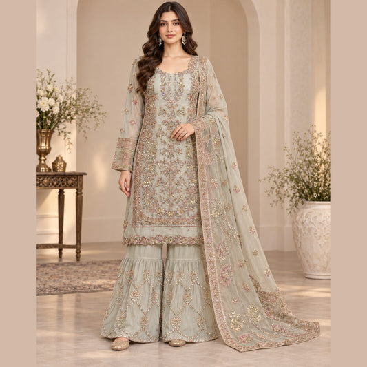 Royal Blossom Embroidered Women Chiffon Suit