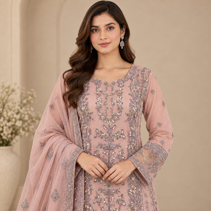 Royal Blossom Embroidered Women Chiffon Suit