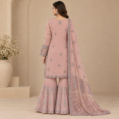 Royal Blossom Embroidered Women Chiffon Suit
