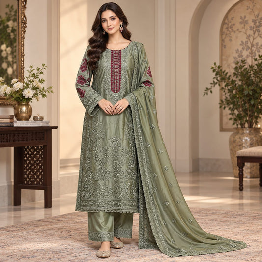 Embroidered Majesty 3 Piece  women Suit