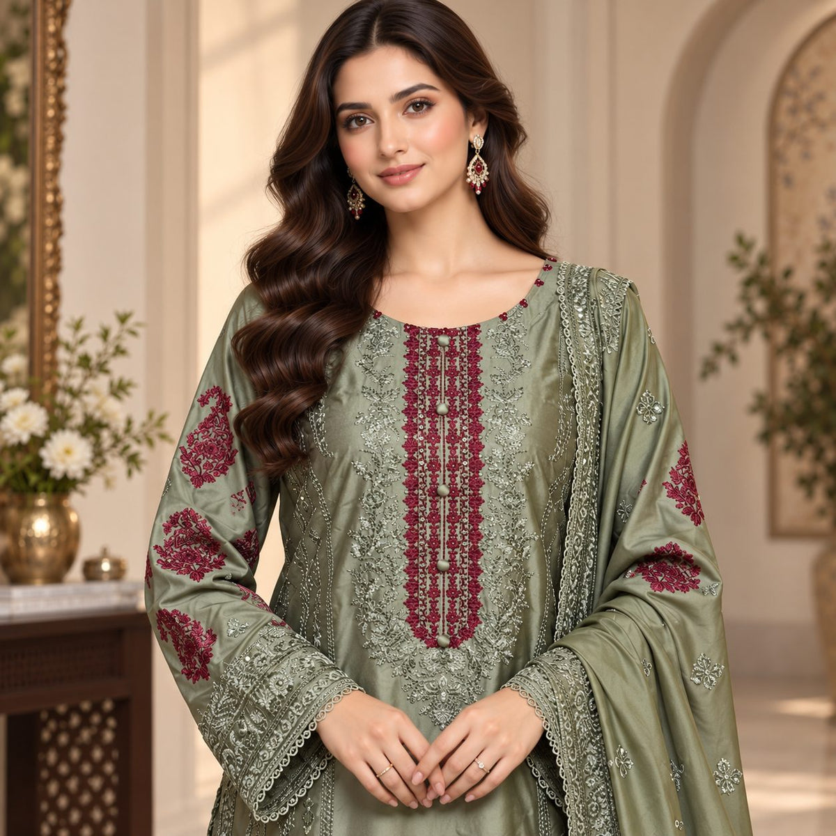 Embroidered Majesty 3 Piece  women Suit