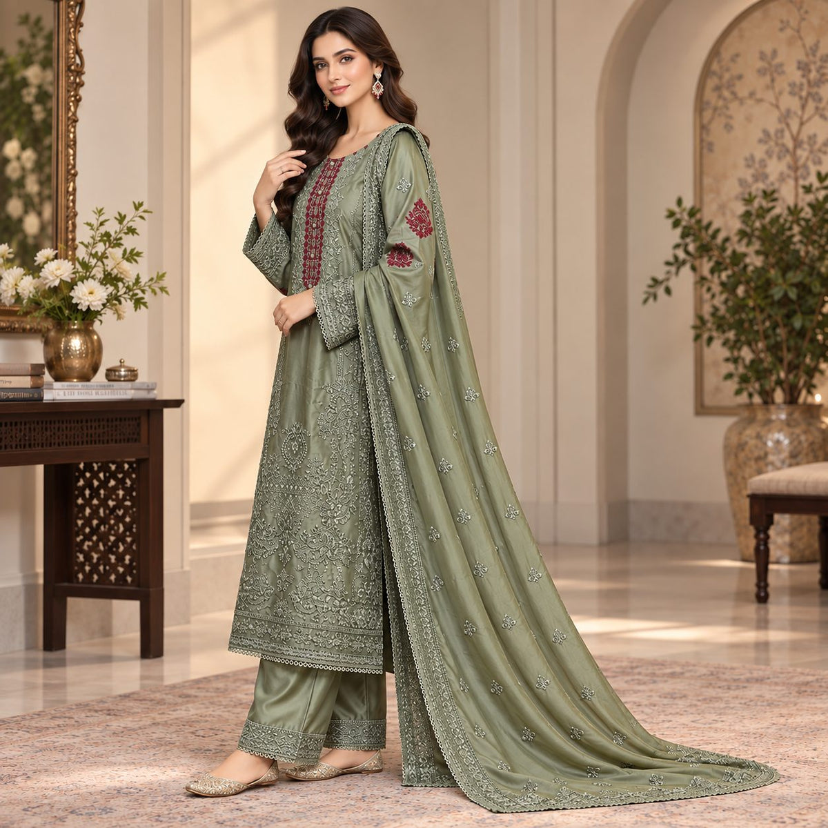 Embroidered Majesty 3 Piece  women Suit
