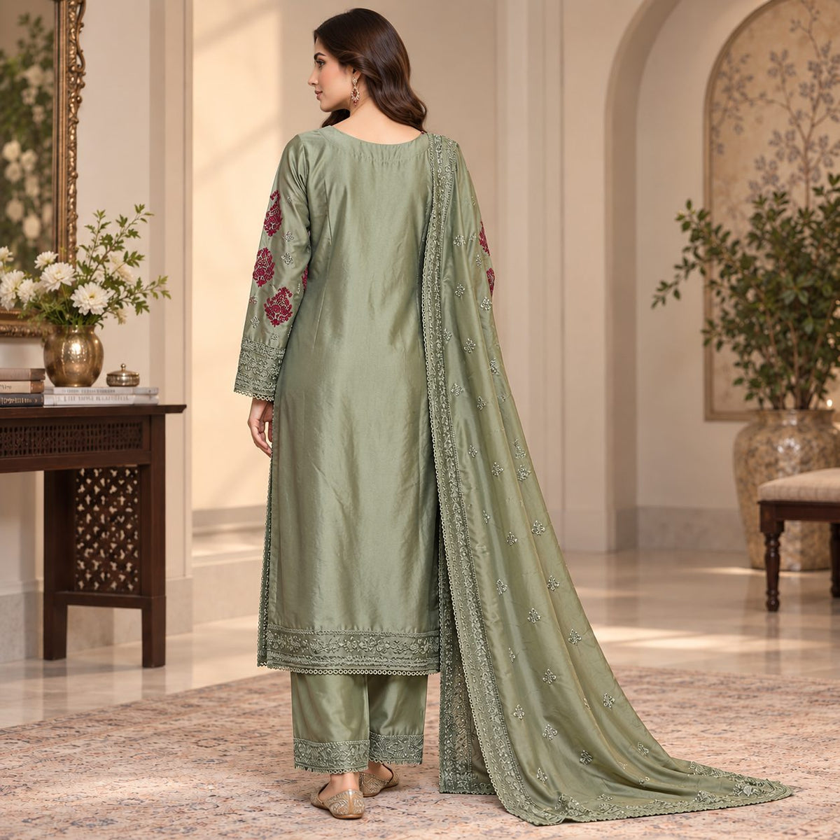 Embroidered Majesty 3 Piece  women Suit