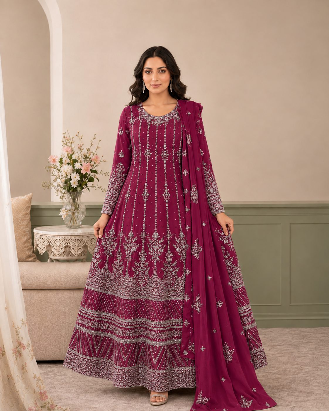 Royale Embroidered Chiffon Maxi