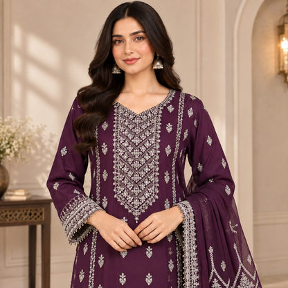Embellished Embroidered Chiffon 3 Piece Women Suit