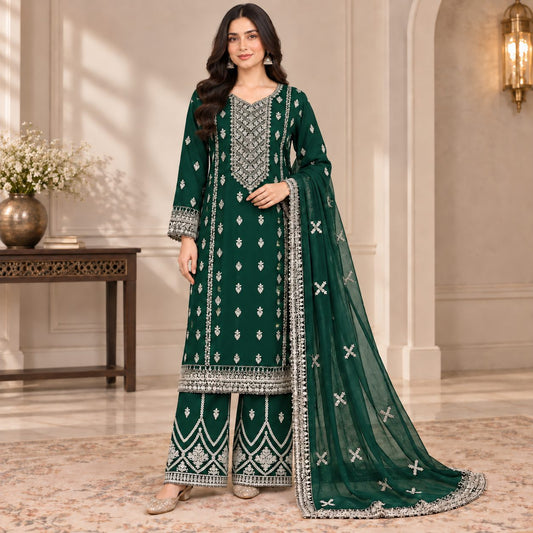 Embellished Embroidered Chiffon 3 Piece Women Suit
