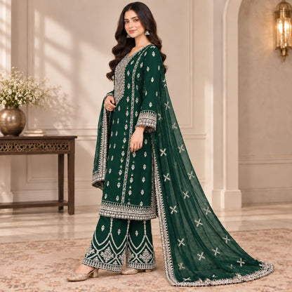 Embellished Embroidered Chiffon 3 Piece Women Suit