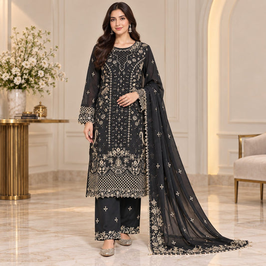 Radiant Grace Embriodered Chiffon 3 Piece Women Suit