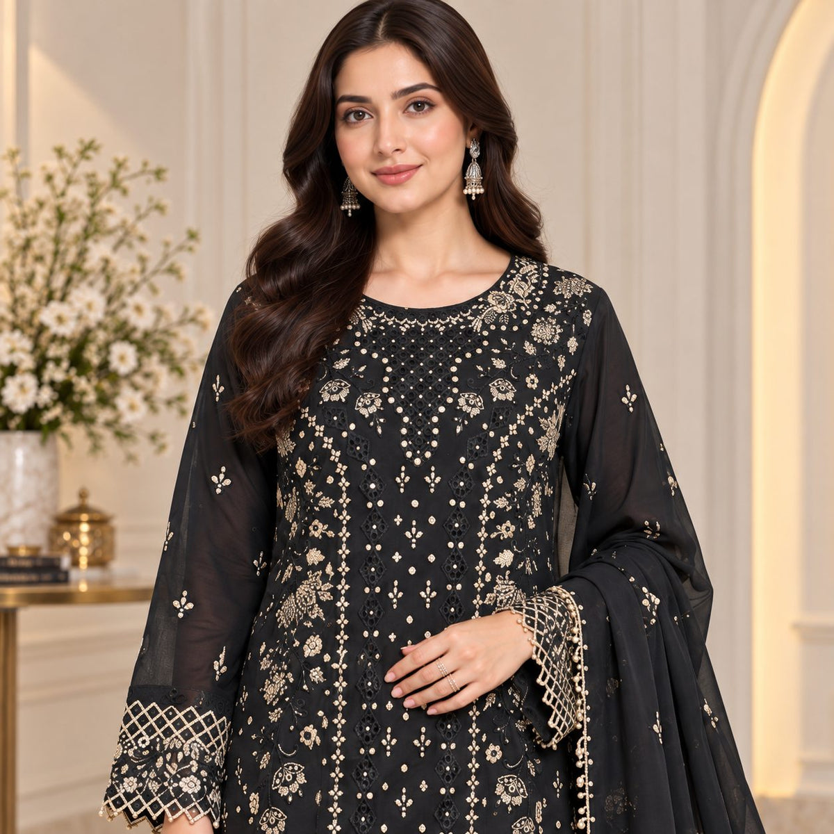 Radiant Grace Embriodered Chiffon 3 Piece Women Suit