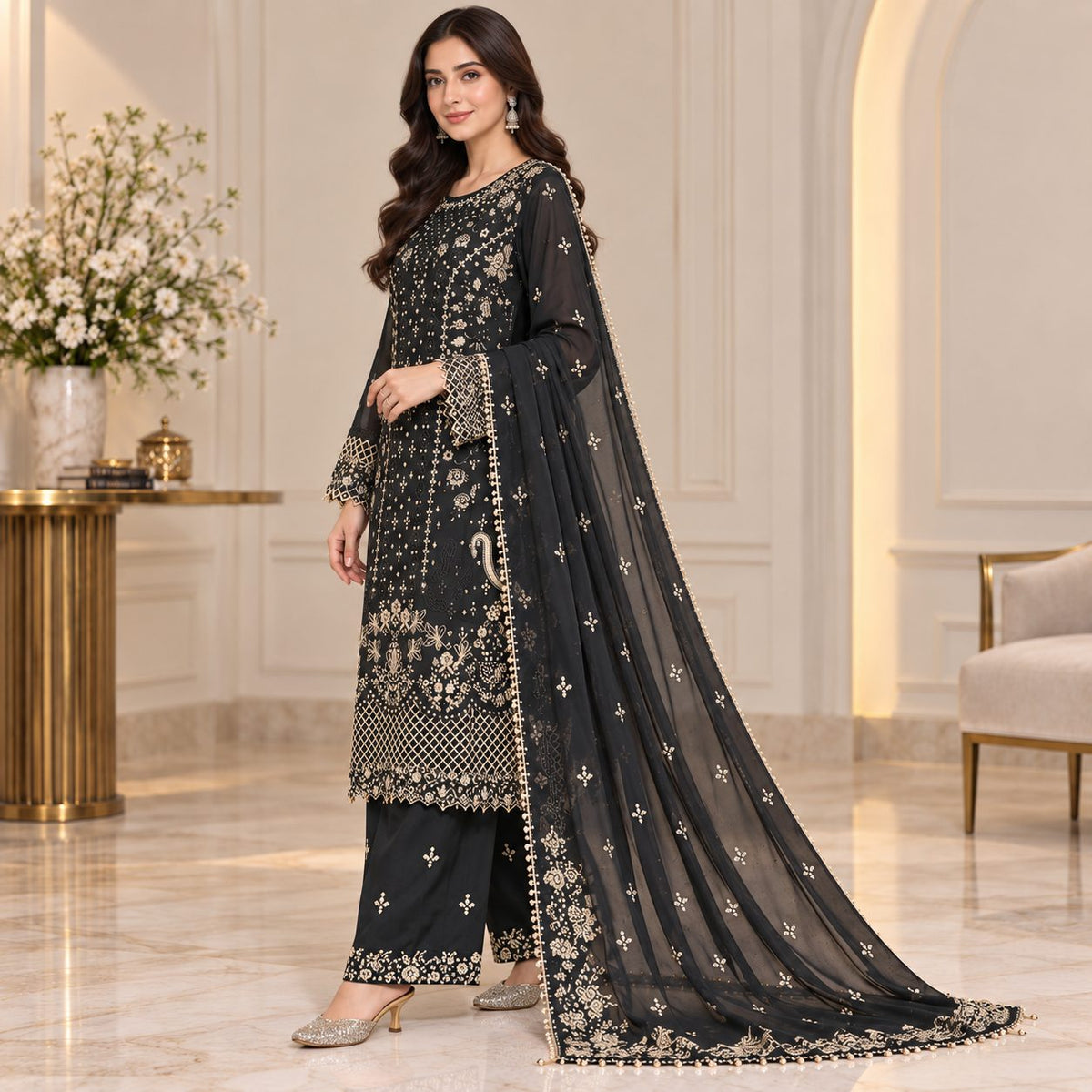 Radiant Grace Embriodered Chiffon 3 Piece Women Suit