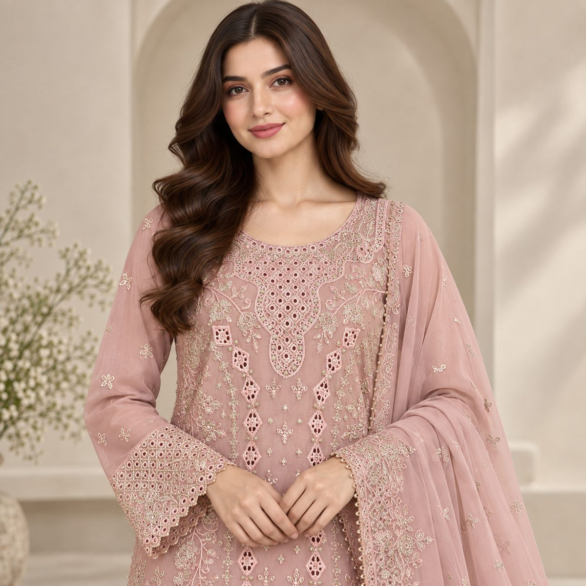 Radiant Grace Embriodered Chiffon 3 Piece Women Suit