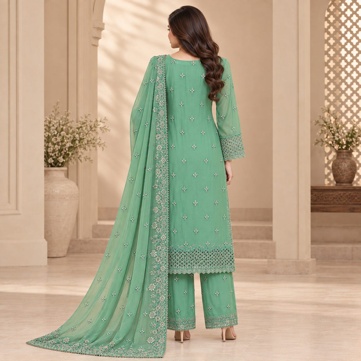 Radiant Grace Embriodered Chiffon 3 Piece Women Suit