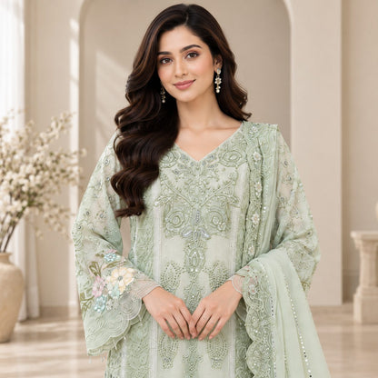 Ethereal Bloom Embellished Chiffon 3 Piece Women Suit