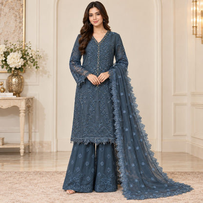 Luxe Embellished Embrioded Chiffon 3 Piece Women Suit