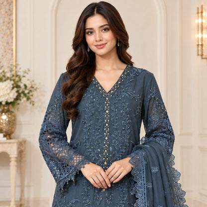 Luxe Embellished Embrioded Chiffon 3 Piece Women Suit