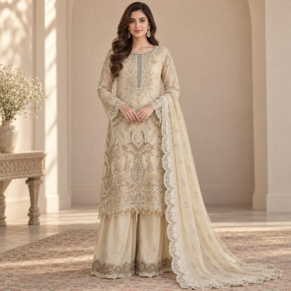 Luxe Embellished Embrioded Chiffon 3 Piece Women Suit