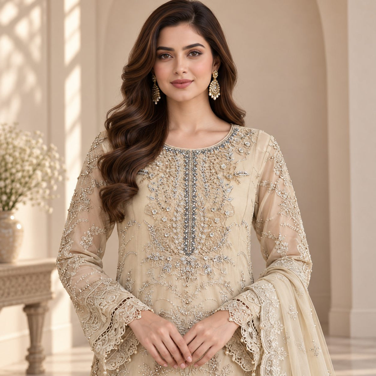Luxe Embellished Embrioded Chiffon 3 Piece Women Suit