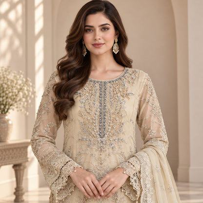 Luxe Embellished Embrioded Chiffon 3 Piece Women Suit