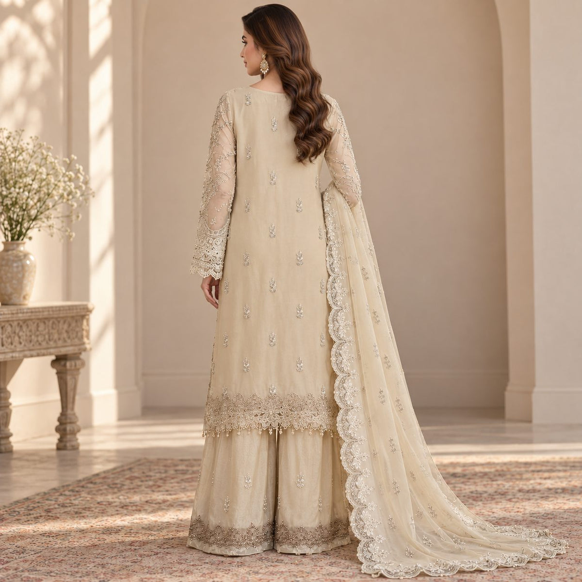 Luxe Embellished Embrioded Chiffon 3 Piece Women Suit