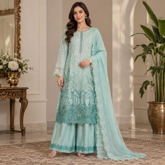 Pearl Garden Embellished Chiffon 3 Piece Women Suit