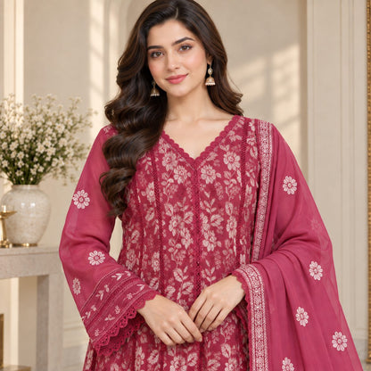 Evelyn Luxe 3 Piece Women Embroidered Suit