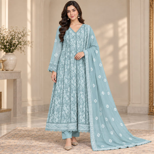 Evelyn Luxe 3 Piece Women Embroidered Suit