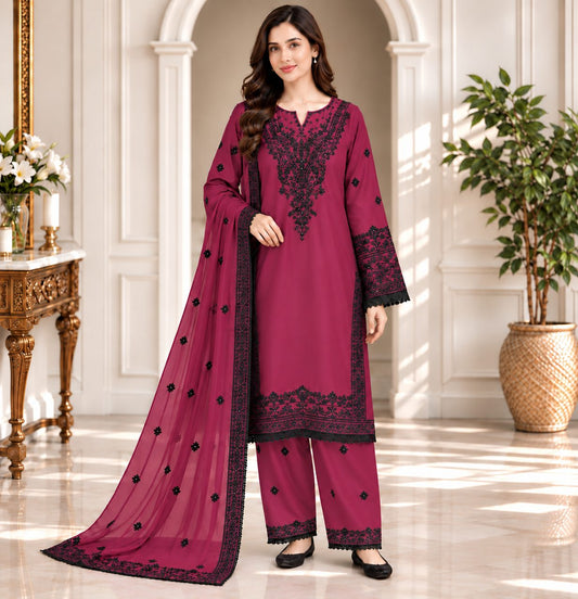 Crimson Elegance 3 Piece Women’s Embroidered Suit