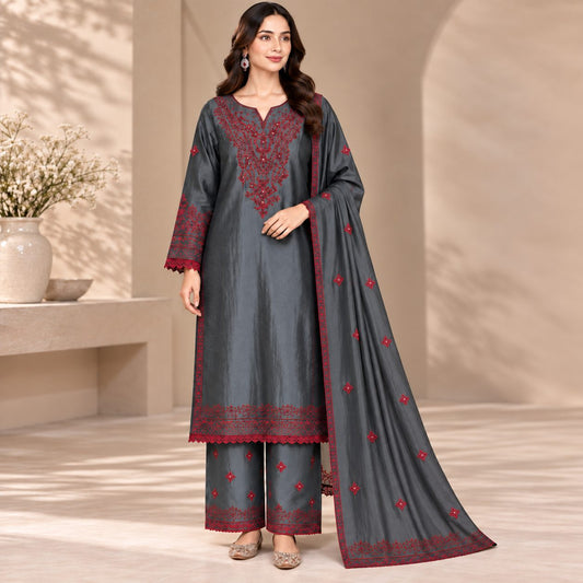 Crimson Elegance 3 Piece Women’s Embroidered Suit