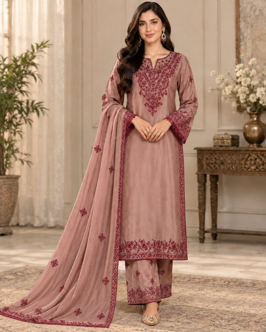 Crimson Elegance 3 Piece Women’s Embroidered Suit