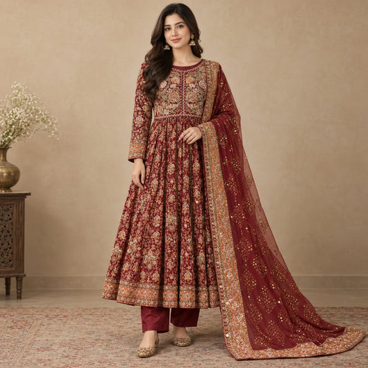 Regal Bloom 3 Piece Embroidered  Women Suit