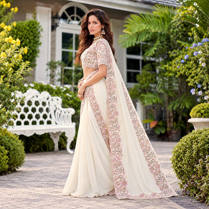 Regal Bloom Embroidered Saree Set