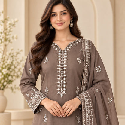 Blossom Aura 3 Piece Women Embroidered Suit