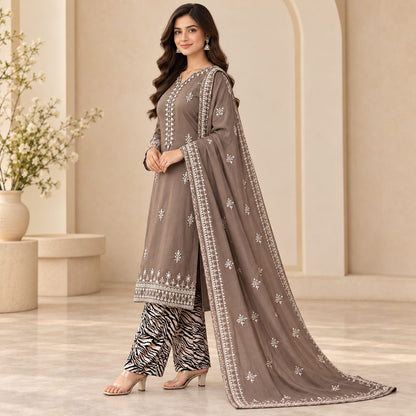 Blossom Aura 3 Piece Women Embroidered Suit