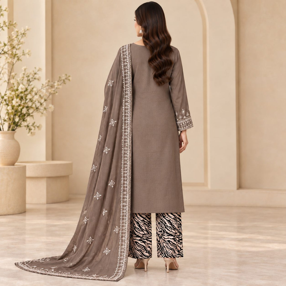 Blossom Aura 3 Piece Women Embroidered Suit